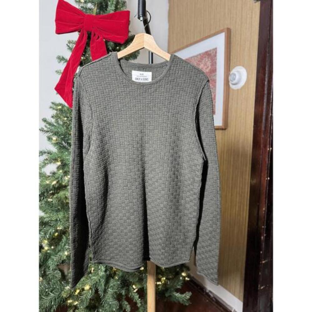 Only & Sons Men's Crew Neck Sweater - Olive Green, Size M